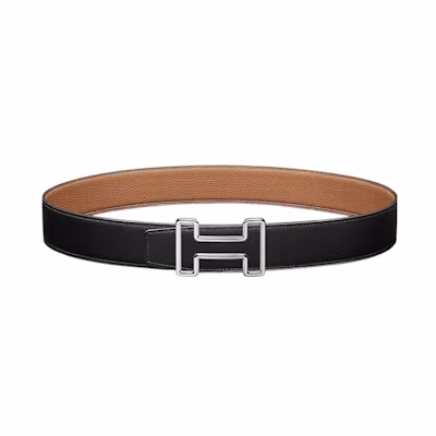 HERMES Togo Calfskin Reversible Leather Belt Black/Gold 3.8cm Silver Buckle H077935CK05-H075387CAAA