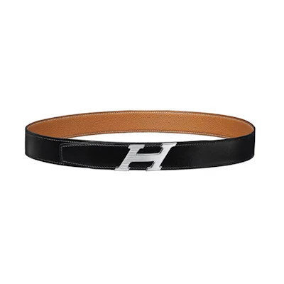 HERMES Togo Leather Belt Black with Silver Buckle 3.2cm Width. H081085CB86 H073967CAAA085