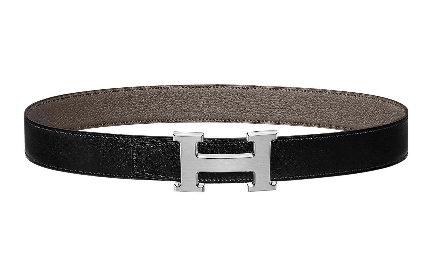 HERMES Togo Leather Belt Black/Dark Grey Unisex 3.2cm Stylish Buckle Design H064544CB86-H073967CAAC080 圖 2