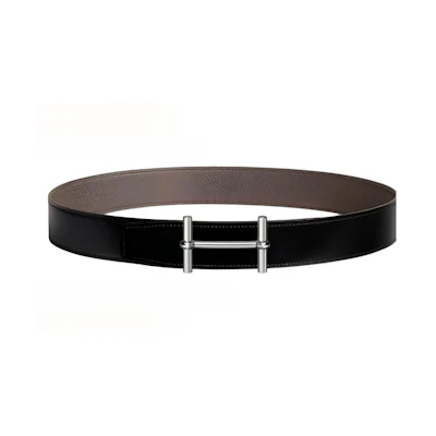HERMES Togo Leather Classic Black Belt for Men with Smooth Buckle 3.8cm Wide. H077938CK05-H077971CAAG095