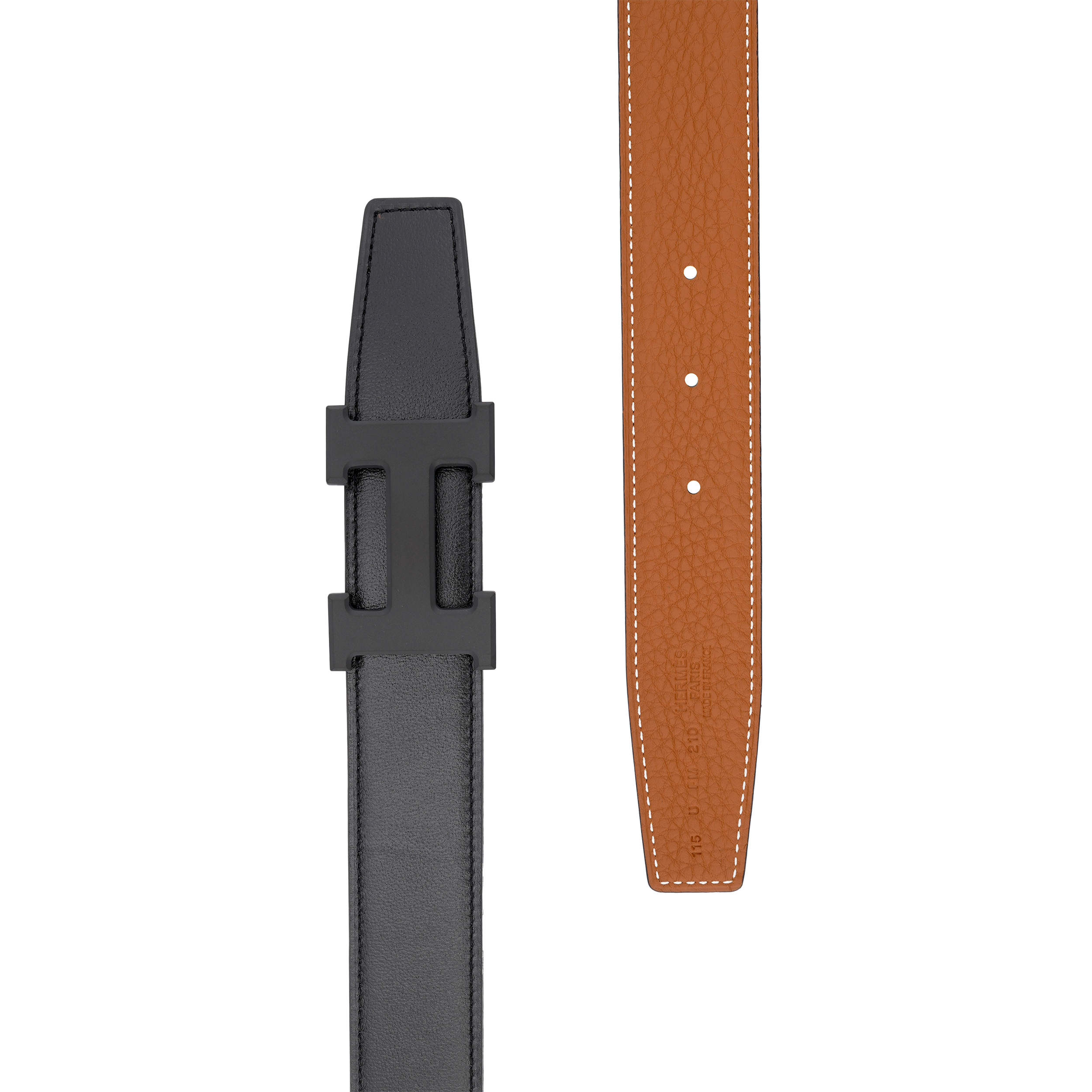 Shop 爱马仕 Togo 皮革可双面腰带 黑色/金色 3.2cm H080029CY89-H073967CAAA