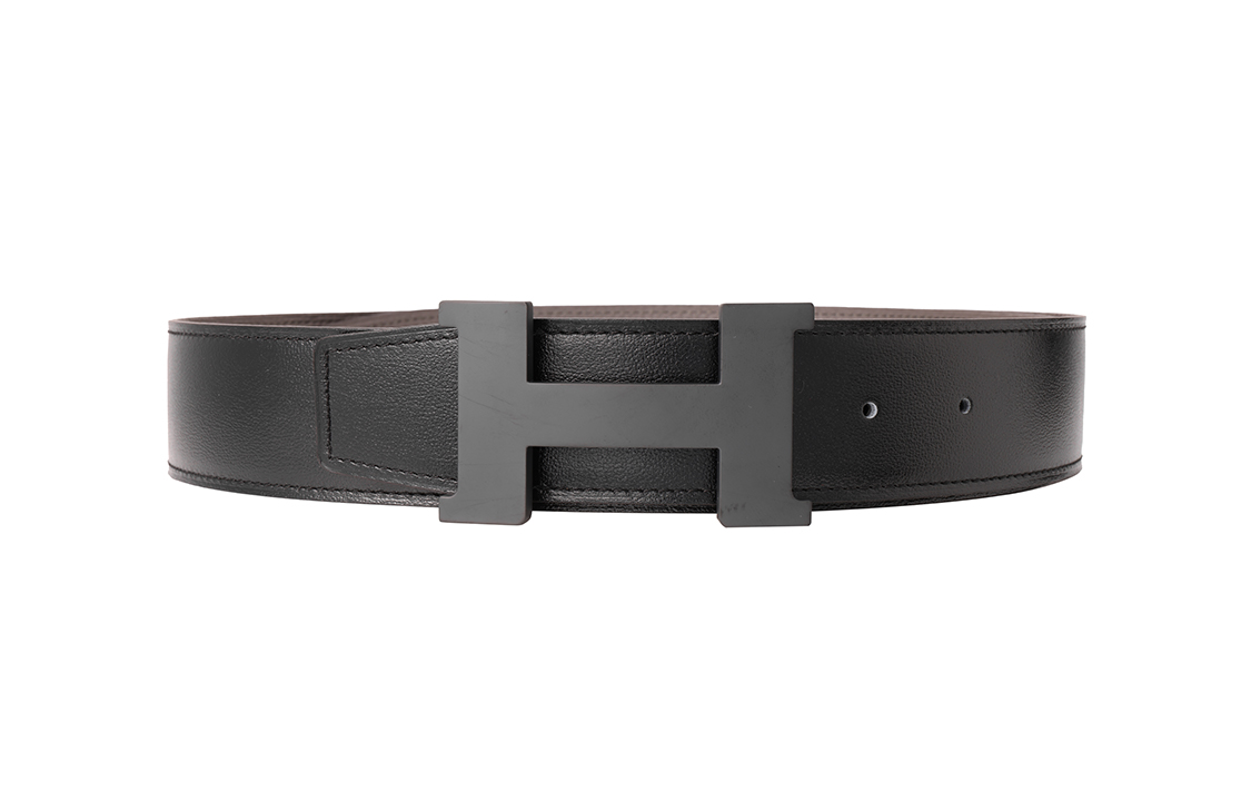 HERMES Togo Leather Reversible Belt Black/Grey 3.8cm for Men. H081106CH89-H077971CAAG