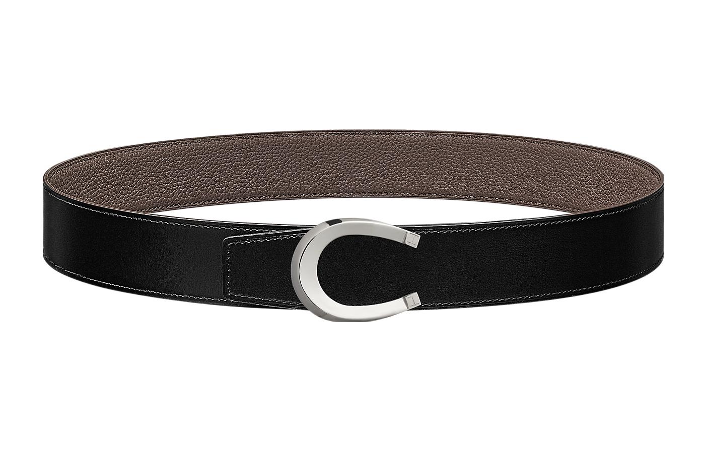 HERMES Togo Leather Reversible Belt Black/Tin Gray Silver Buckle 3.8cm . H010412CK05-H077971CAAG115