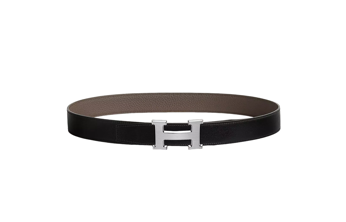 HERMES Togo Leather Reversible Belt Gray/Silver 3.2cm H064544CB86-H073967CAAC