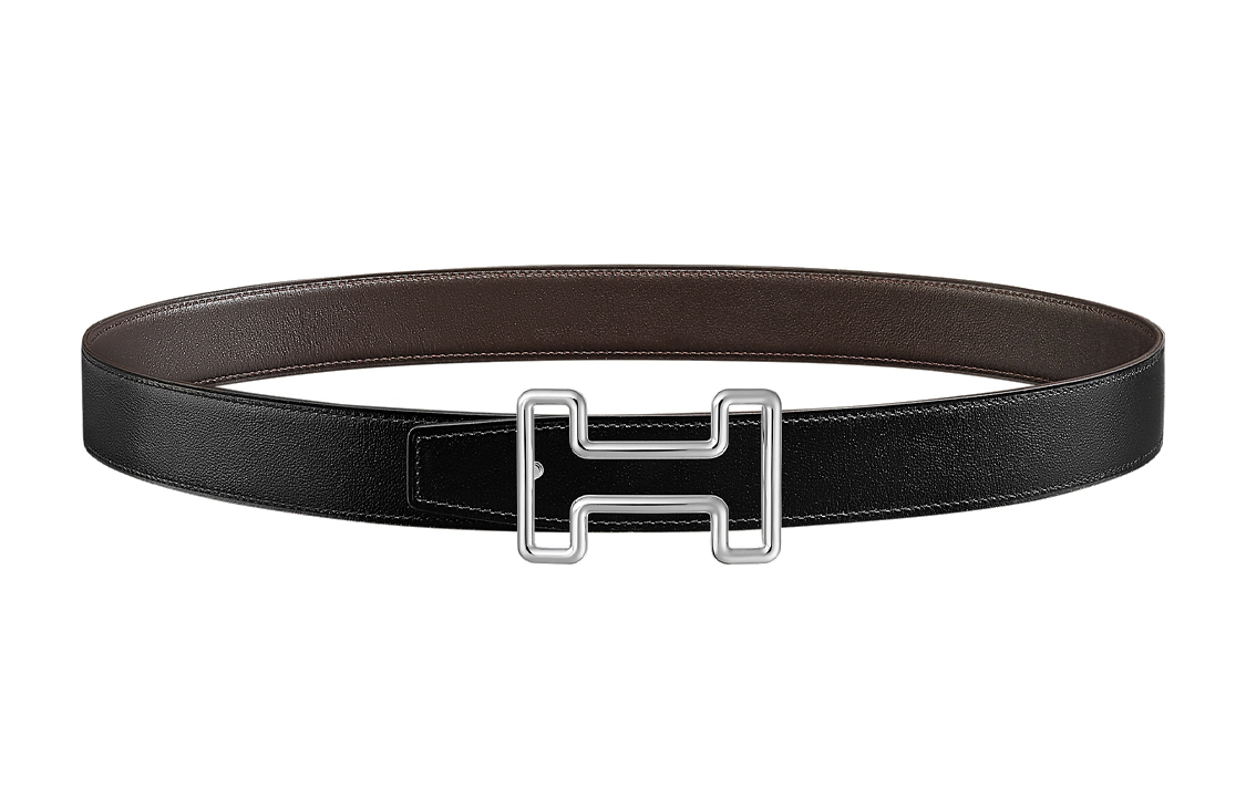 HERMES Tonight Reversible Calfskin Leather Belt 3.2CM Black/Brown Palladium Buckle H077934CK05-H081777CAAA075