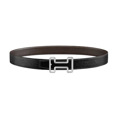 HERMES Tonight Reversible Calfskin Leather Belt 3.2CM Black/Brown Palladium Buckle H077934CK05-H081777CAAA075