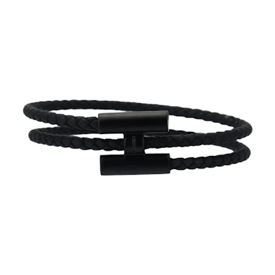 HERMES Tournis Tressé Black Calfskin Leather Bracelet for Men. H077300FI89