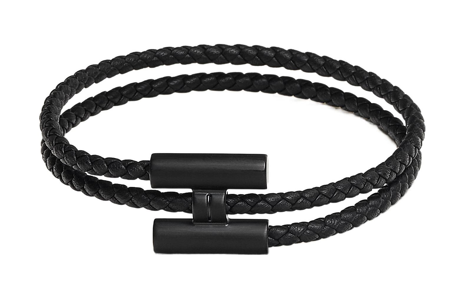 Order Gelang Kulit Lelaki HERMES Tournis Tressé Hitam. H077300FI89