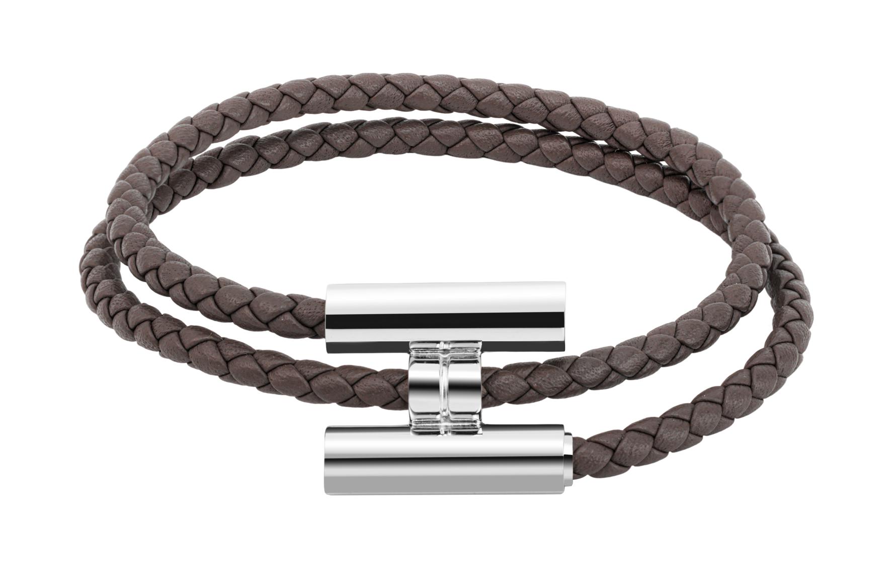 Buy HERMES Tournis Tresse  Braided Leather Bracelet in Tin Grey. H068406FP8F