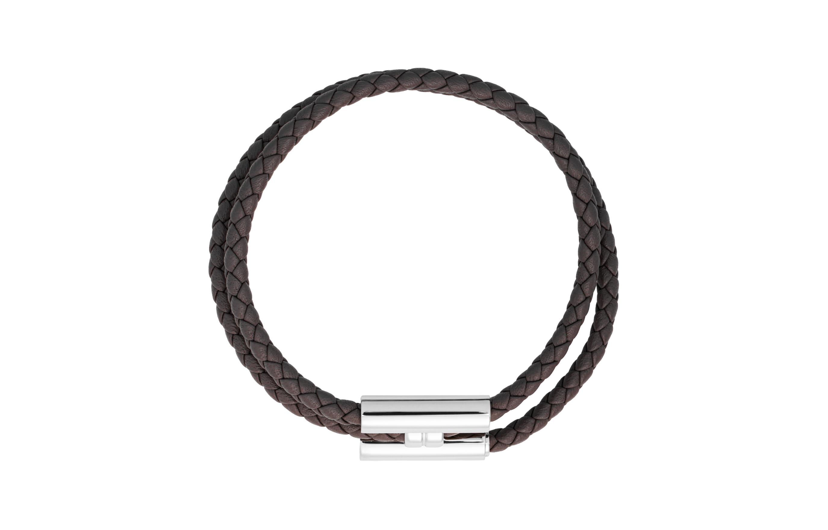 Lookbook HERMES Tournis Tresse  Braided Leather Bracelet in Tin Grey. H068406FP8F