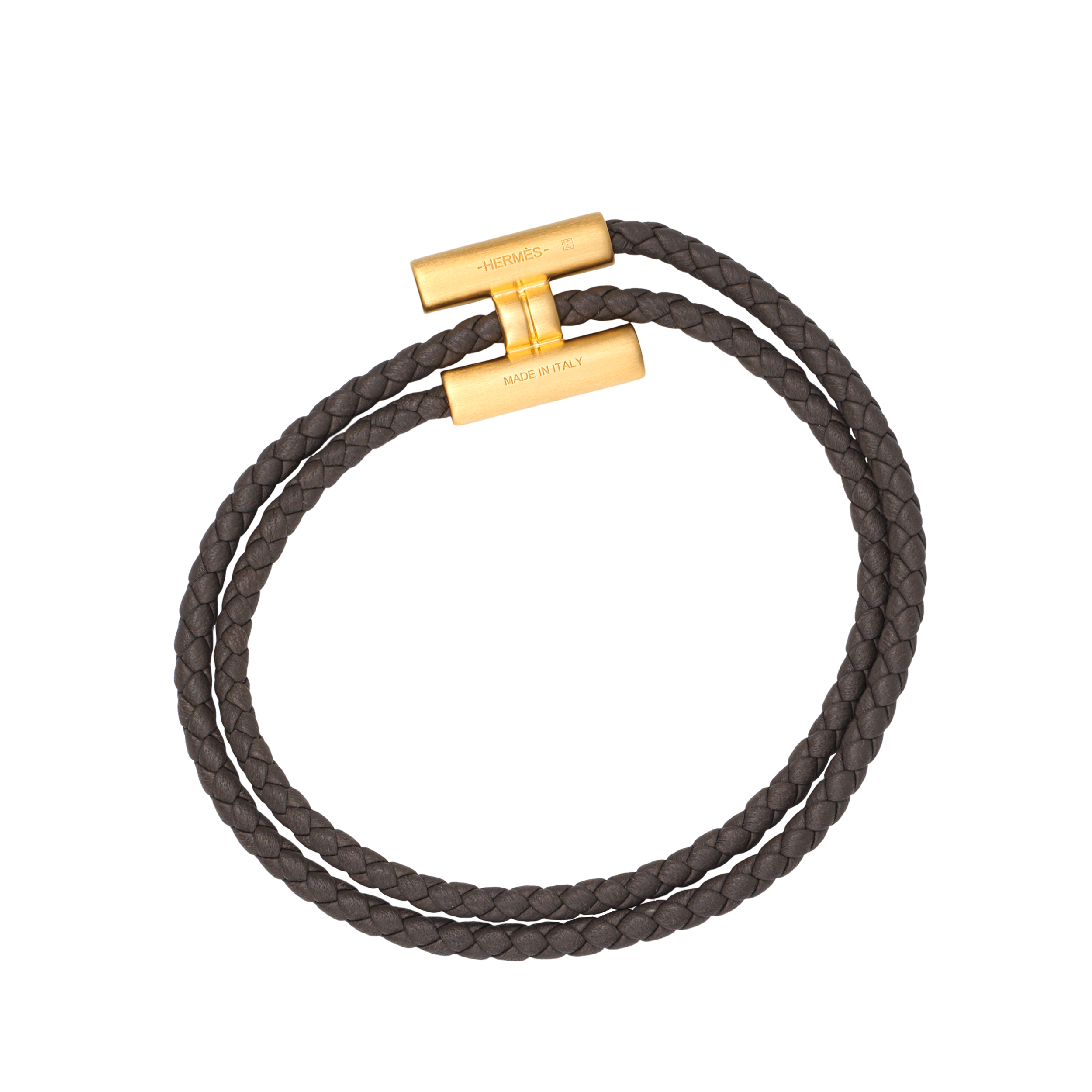 HERMES Tournis Tresse Grey Metal Bracelet with Gold Clasp Unisex Couples Style H068406FM8FT4/T5