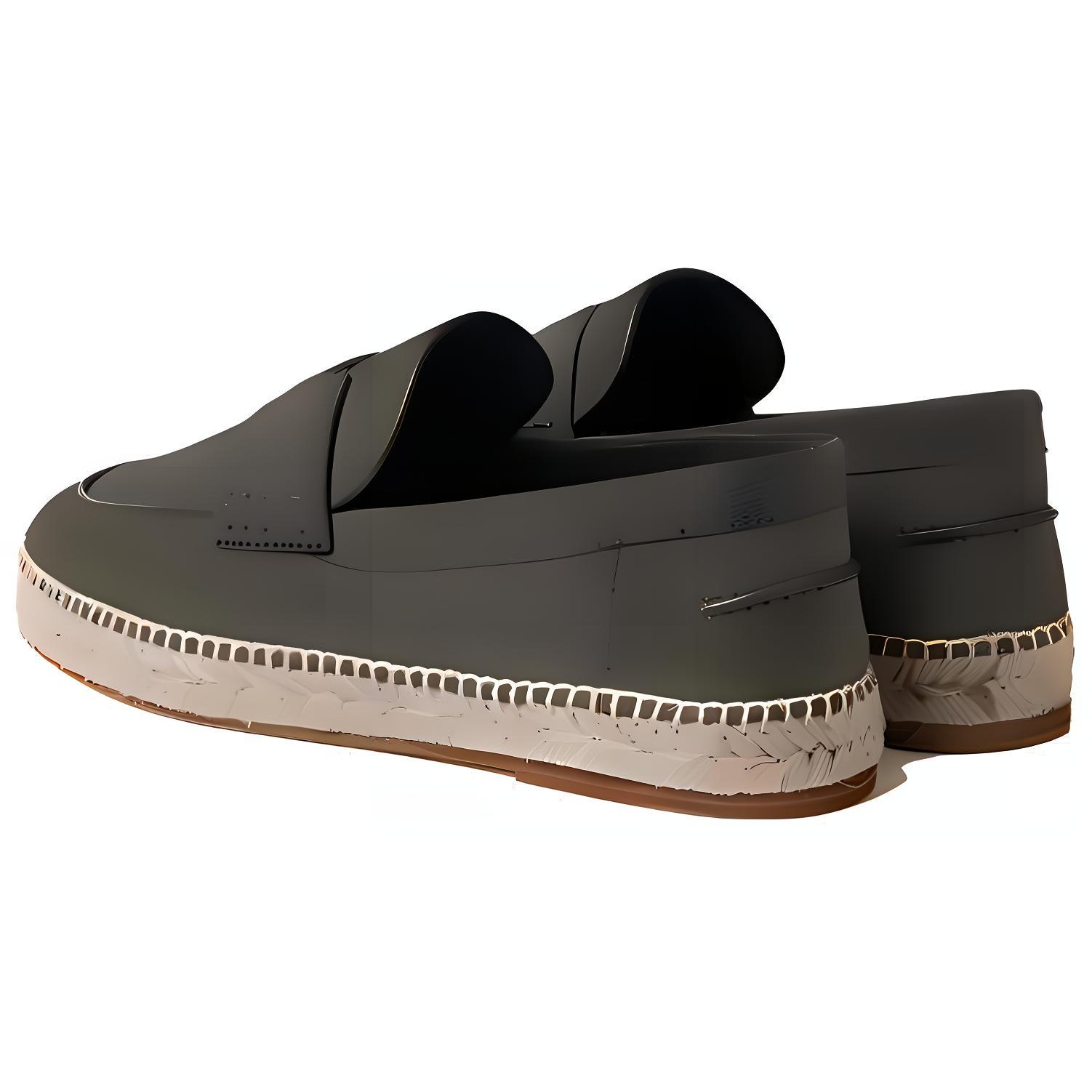 Shop HERMES愛馬仕 Trip 皮革圓頭套腳漁夫鞋 男款 深綠色