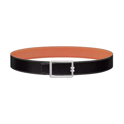 HERMES Tube H Black/Orange Leather Belt Fashion 3.8cm Reversible Buckle. H081675CK05-H077971CAAH085