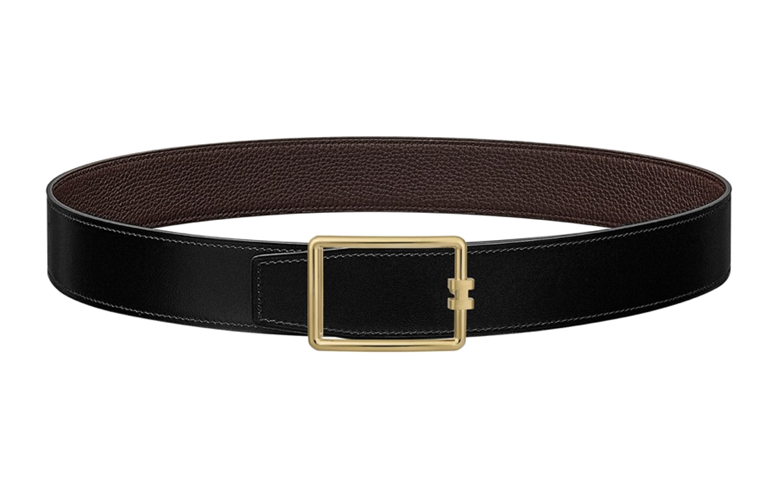 HERMES Tube H Gold Buckle Togo Leather Reversible Belt Black 3.8cm H081675CP2K H077971CAAB110