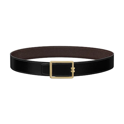 HERMES Tube H Gold Buckle Togo Leather Reversible Belt Black 3.8cm H081675CP2K H077971CAAB110
