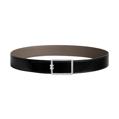 HERMES Tube H Reversible Smooth Calfskin Belt Black/Tin Grey 3.8cm H081675CK05-H077971CAAG085