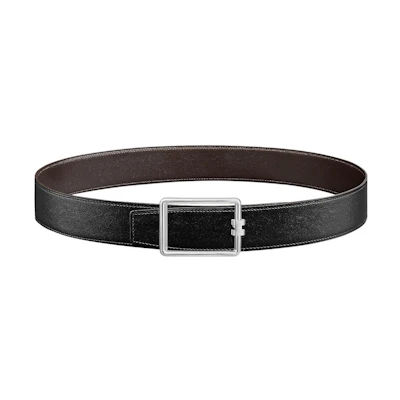 HERMES Tube H Reversible Togo Leather Belt, Silver Buckle, 3.8cm - Black. H081675CK05-H081779CAAA100