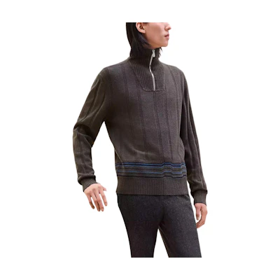 HERMES Turtleneck Zipper Ribbed Sweater Basalt Grey H467215HA0ILA