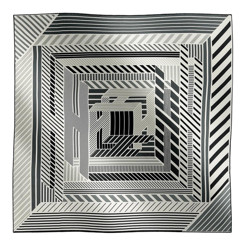 HERMES Twill Pattern Silk Scarf for Men White/Grey/Black H284137T10