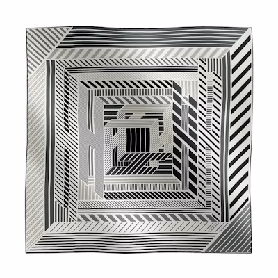 HERMES Twill Pattern Silk Scarf for Men White/Grey/Black H284137T10