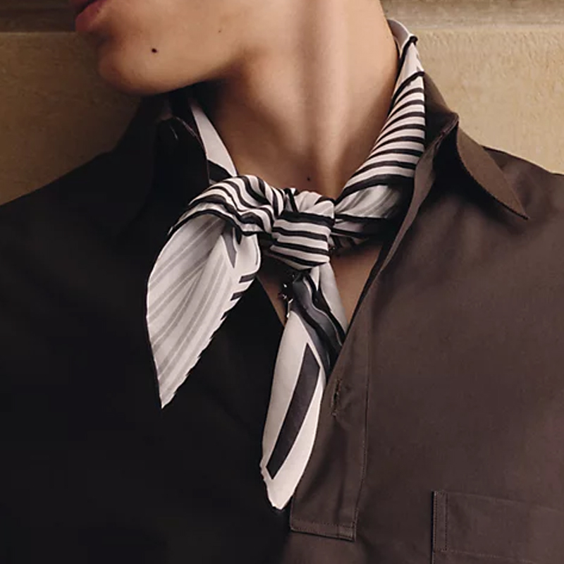 HERMES Twill Pattern Silk Scarf for Men White/Grey/Black H284137T10 圖 3