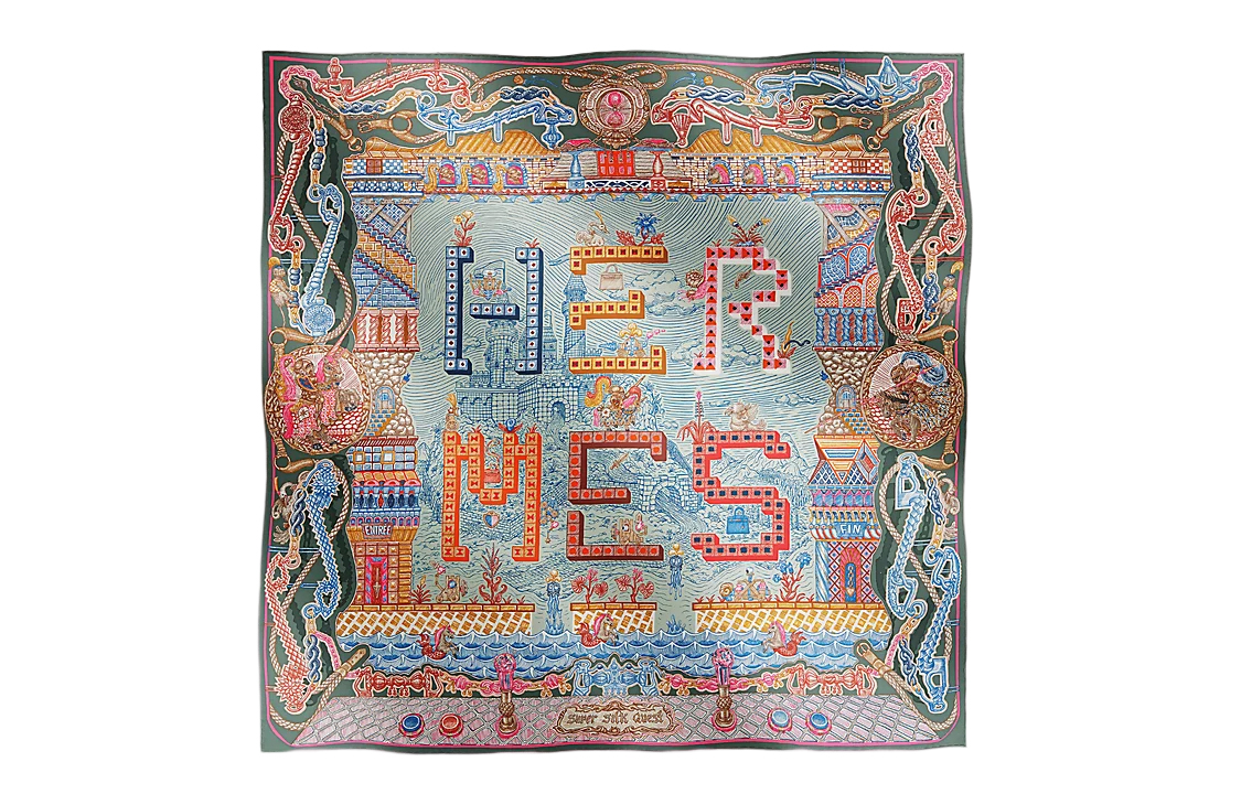 HERMES Twill Pattern Silk Scarf Unisex Couple Style Multicolor H004011S 03