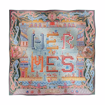HERMES Twill Pattern Silk Scarf Unisex Couple Style Multicolor H004011S 03