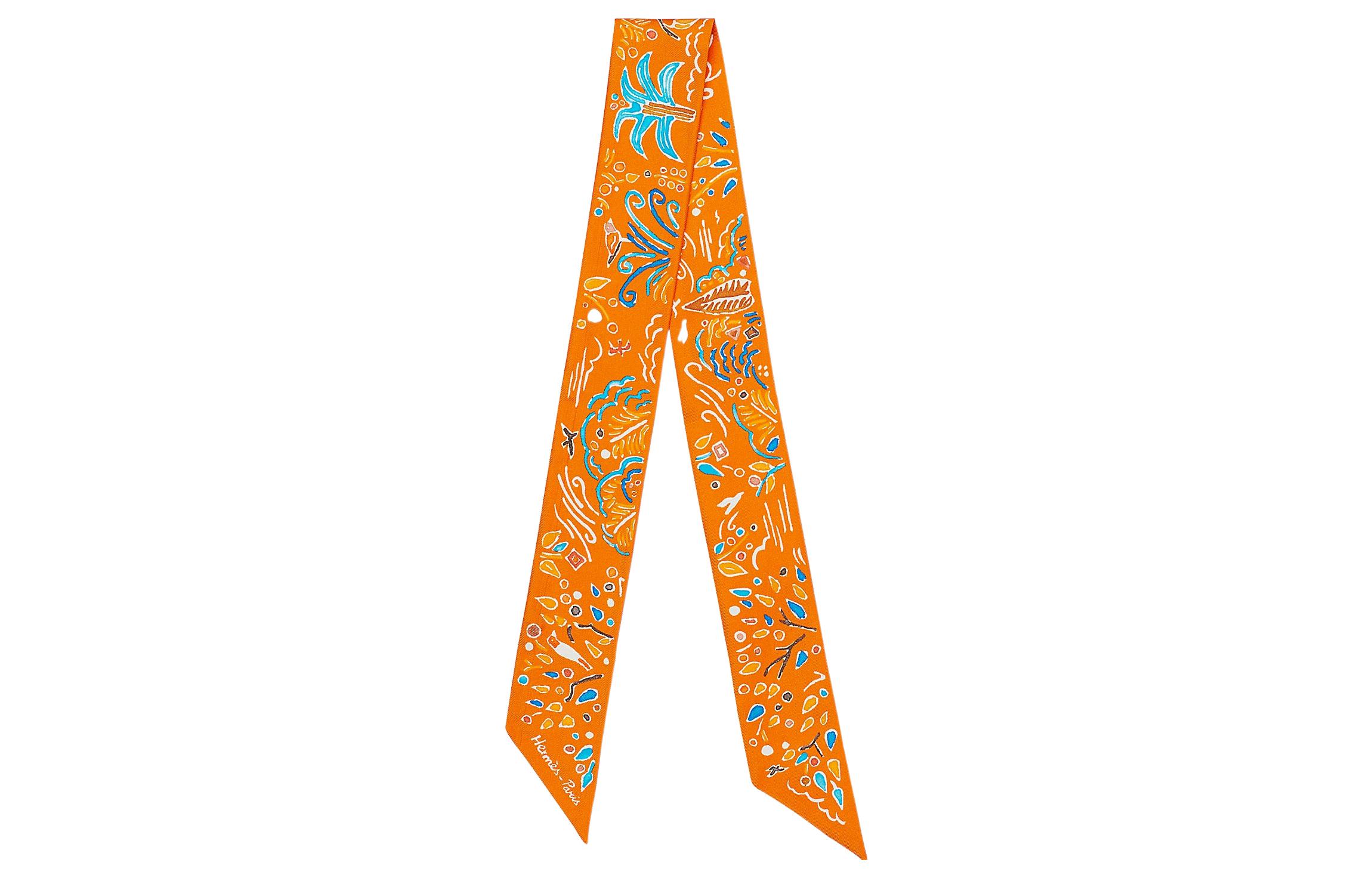HERMES Twilly Island Spring Scarf Orange Unisex Couple Style Silk Ribbon H063755S-05 圖 2