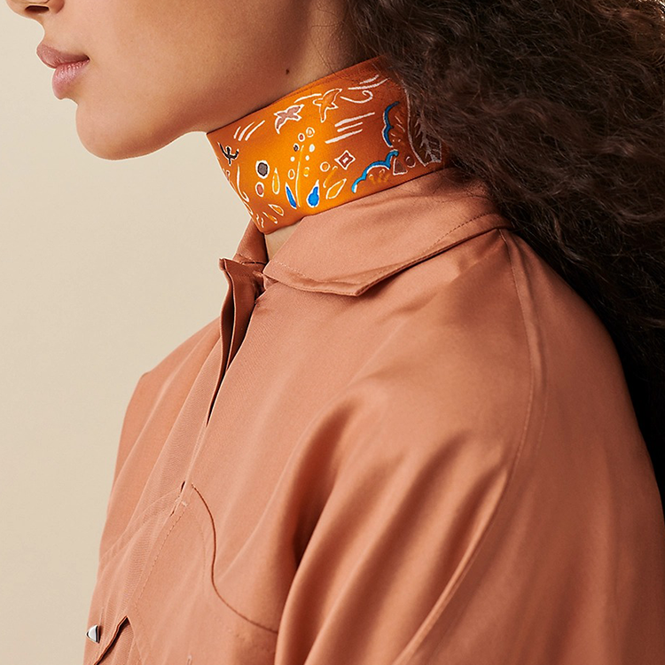 HERMES Twilly Island Spring Scarf Orange Unisex Couple Style Silk Ribbon H063755S-05 圖 3