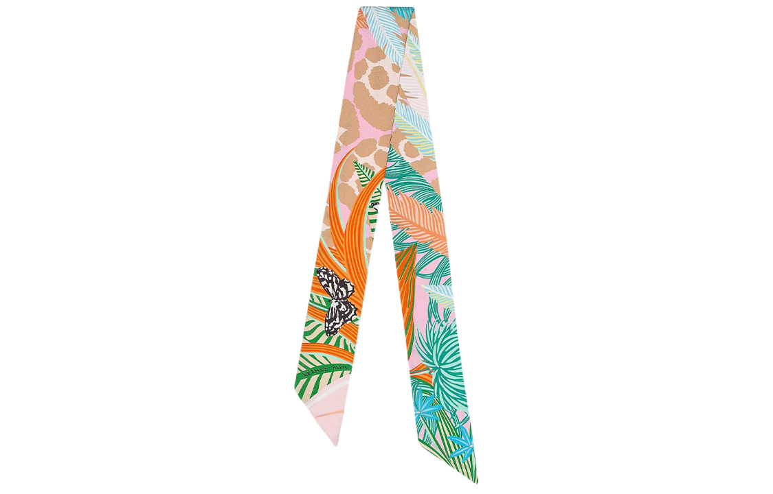 HERMES Twilly Jungle Jaguar Silk Scarf Ribbon Orange H063168S-01 圖 2