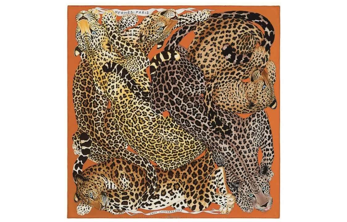 HERMES Twilly Lazy Leopard Print Orange Silk Scarf Unisex Couple Style. H003779S-15 圖 2