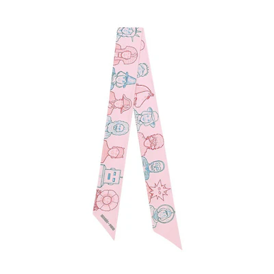 HERMES Twilly Pink Silk Scarf Portrait Design Unisex Couple Style. H063780S-37