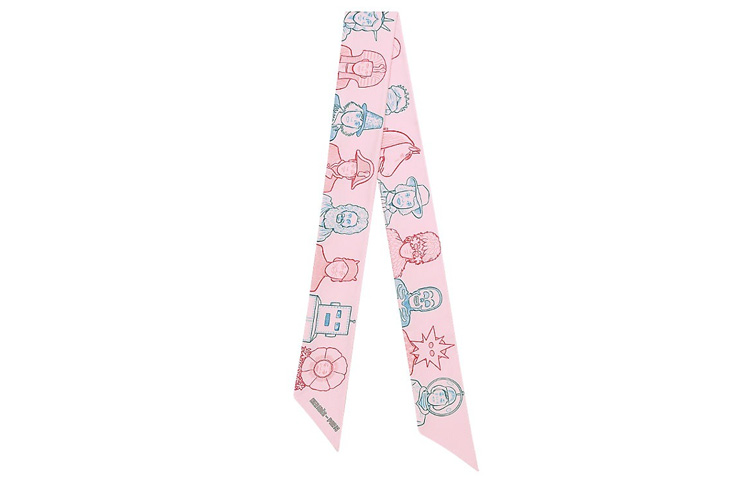 HERMES Twilly Pink Silk Scarf Portrait Design Unisex Couple Style. H063780S-37 圖 2