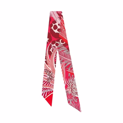 HERMES Twilly Ribbon Rose Pink "Feather Jaguar" Silk Scarf. H063168S-06