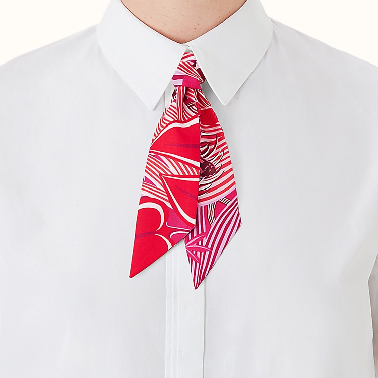 HERMES Twilly Ribbon Rose Pink "Feather Jaguar" Silk Scarf. H063168S-06 圖 3