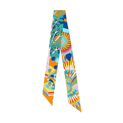 HERMES Twilly Ribbon Scarf in Bright Orange "Pegasus Origin" H063434S-01
