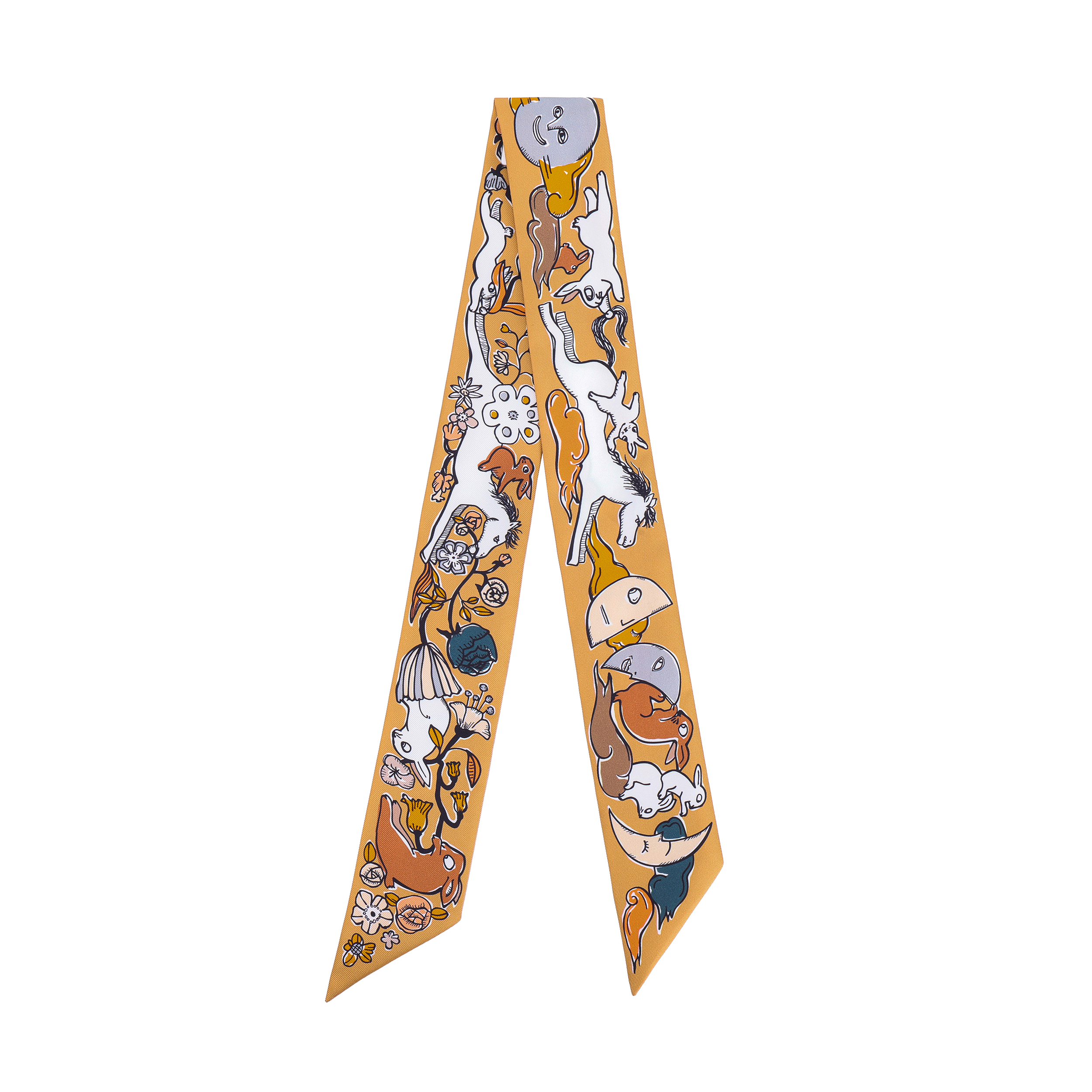 HERMES Twilly Scarf 1001 Rabbits Design Yellow Unisex Couple Edition Accessories H064007S 07 圖 3