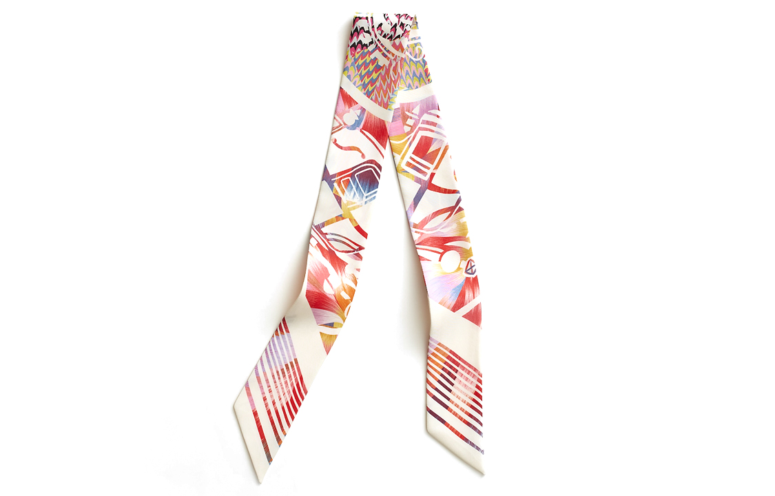 HERMES Twilly Scarf "Floral Ex Libris" Pink Unisex Couple Design. H064066S 01