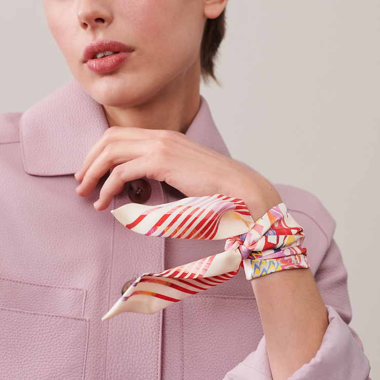 HERMES Twilly Scarf "Floral Ex Libris" Pink Unisex Couple Design. H064066S 01 圖 3