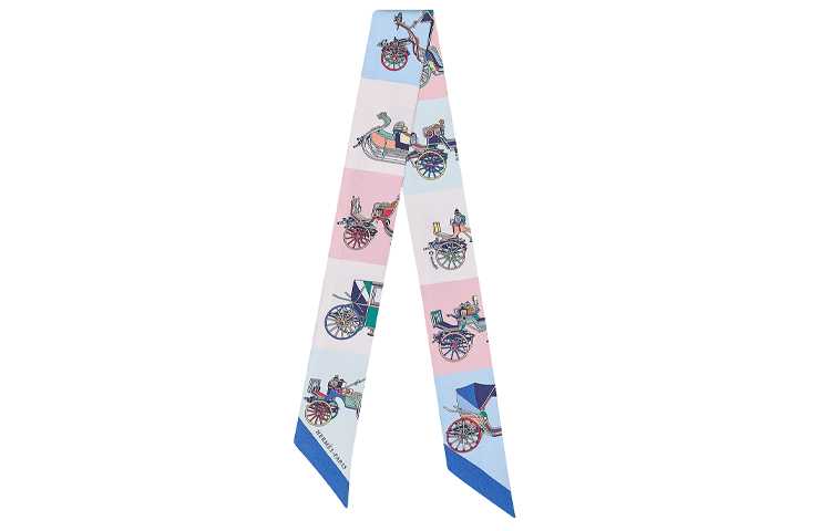 HERMES Twilly Scarf Carriage Design Unisex Couple Style Blue/White/Pink H063429S-02