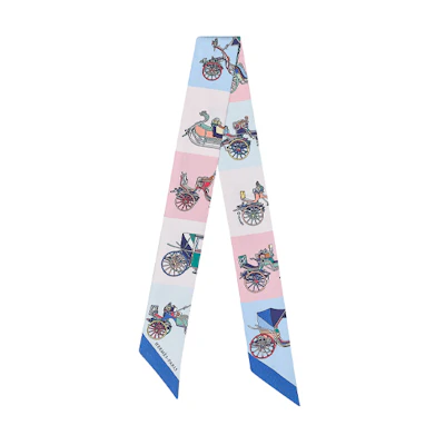 HERMES Twilly Scarf Carriage Design Unisex Couple Style Blue/White/Pink H063429S-02