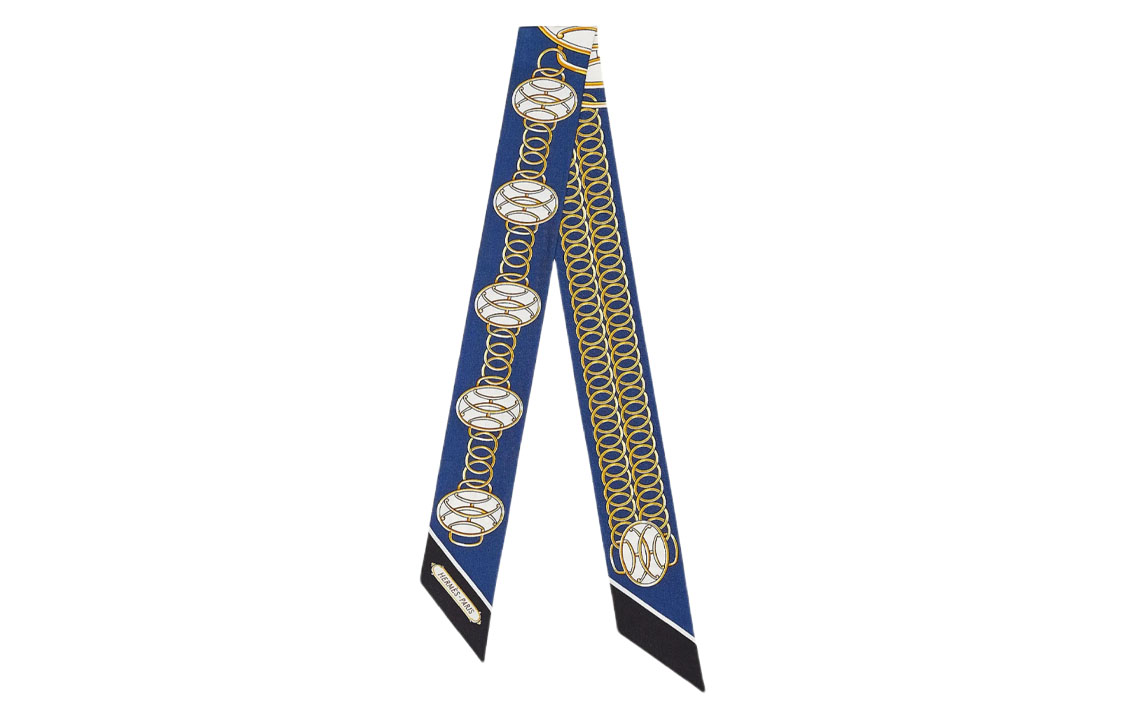 HERMES Twilly Scarf Navy/Black/Gold Unisex Luxury Accessory H063777S-01