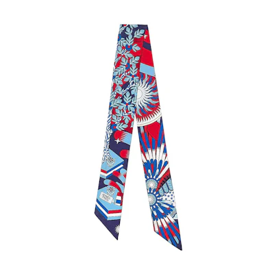HERMES Twilly Scarf Ribbon - Navy Blue/Red/White "Pegasus Origin". H063434S-04