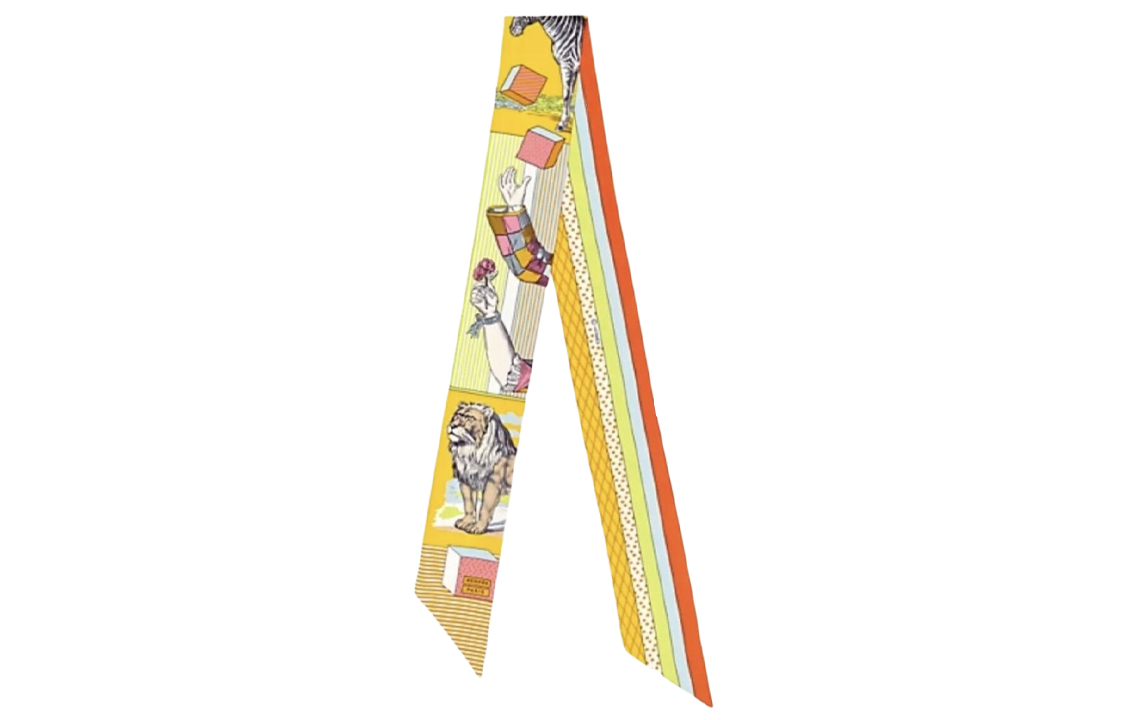 HERMES Twilly Silk Ribbon Scarf Yellow Unisex Couple Style Accessories. H063761S-18