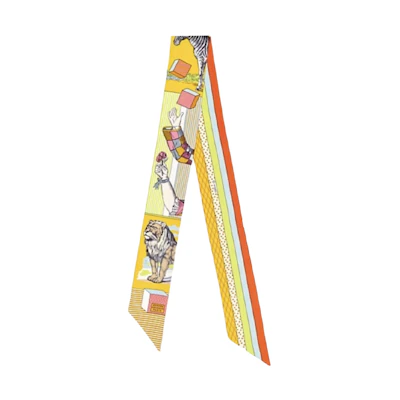 HERMES Twilly Silk Ribbon Scarf Yellow Unisex Couple Style Accessories. H063761S-18
