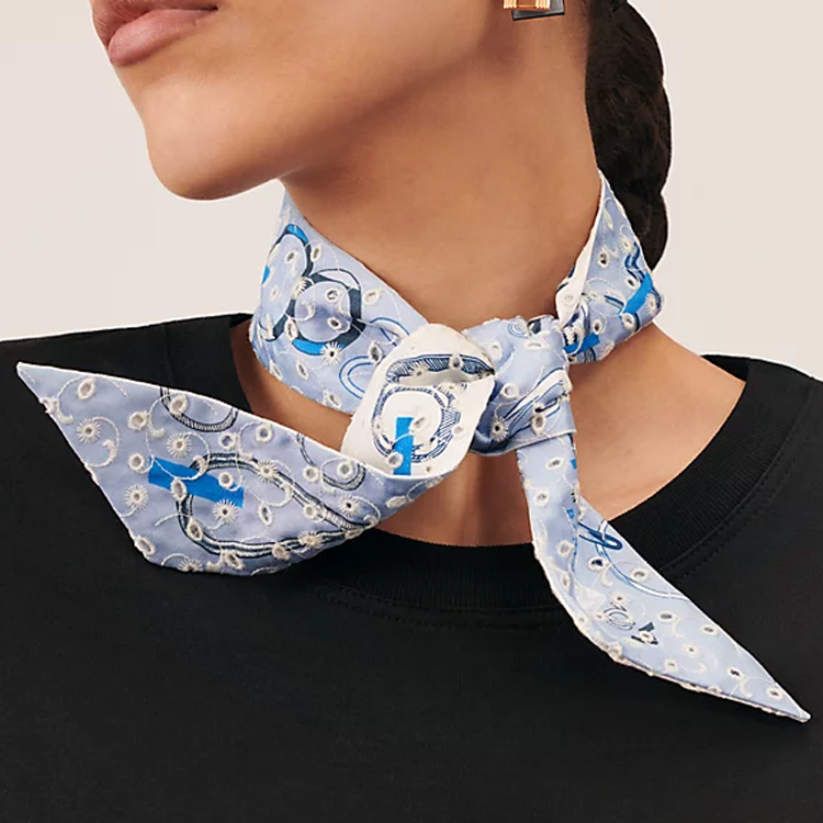 HERMES Twilly Silk Scarf Embroidered Blue Unisex Accessory. H853951S-02 圖 3