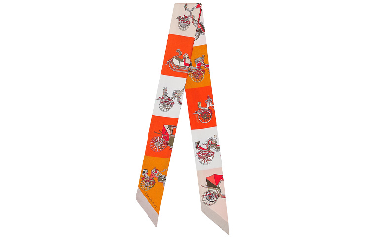 HERMES Twilly Silk Scarf Orange "Carriage Domino" Unisex Couple Design. H063429S-06 圖 2