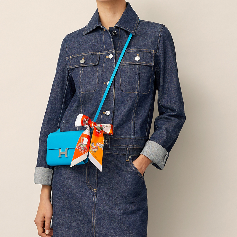 HERMES Twilly Silk Scarf Orange "Carriage Domino" Unisex Couple Design. H063429S-06 圖 3