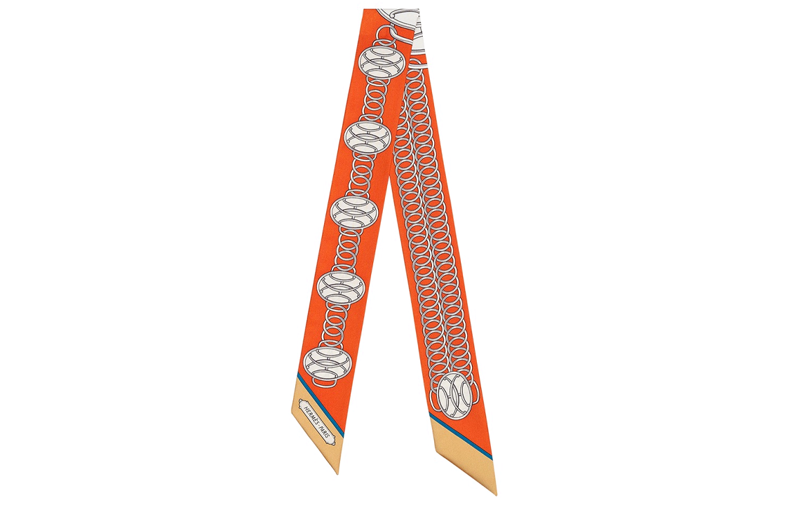 HERMES Twilly Silk Scarf Orange Unisex Couples Fashion Accessory. H063777S-06