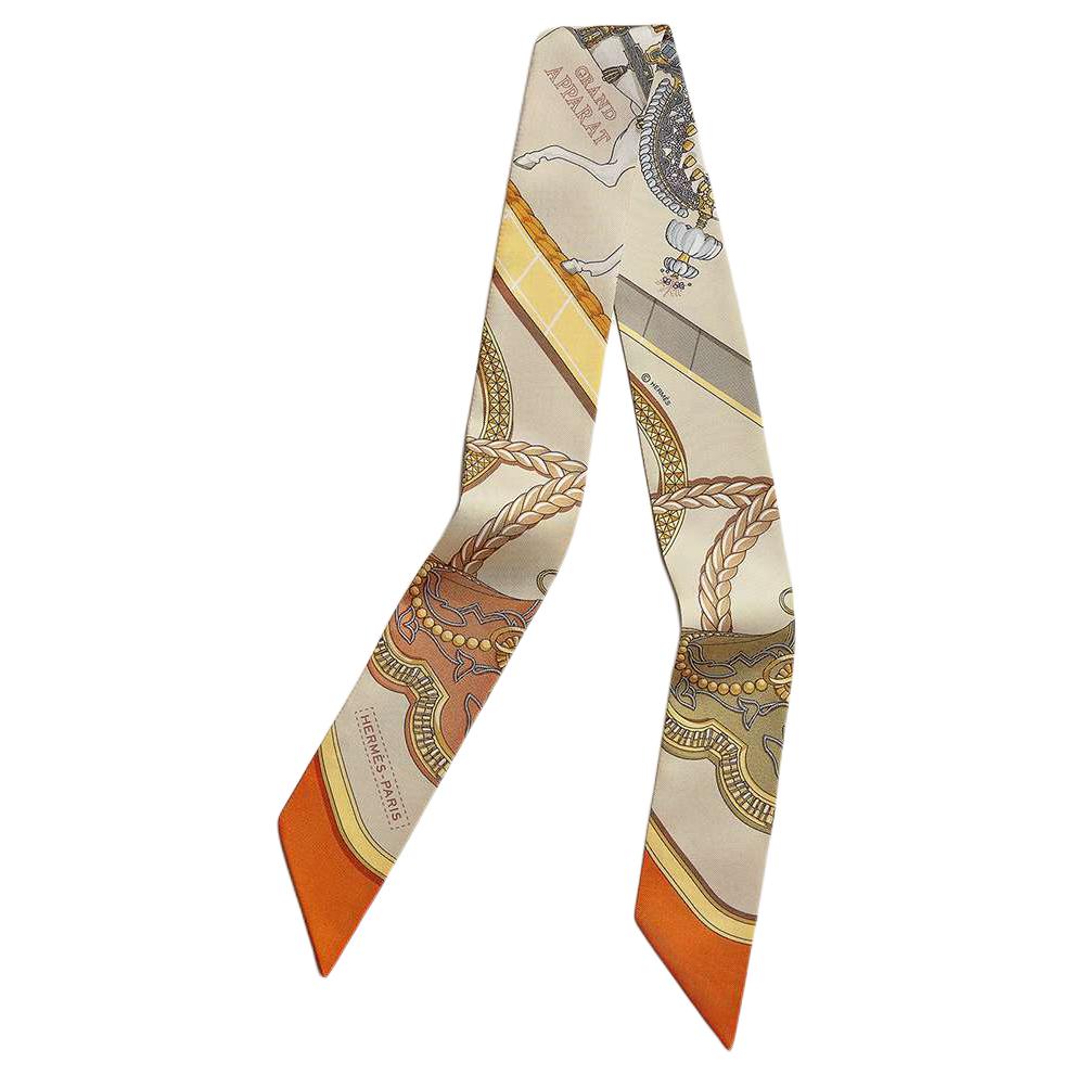 HERMES Twilly Silk Scarf Unisex Couple Design Beige/Orange/Yellow Floral Print H061364S 05 圖 2